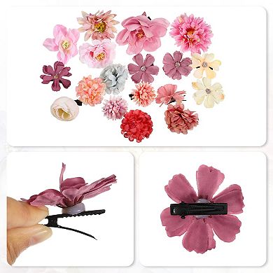 18pcs Women Flower Hair Clips Flower Hair Barrettes For Party Purple Pink