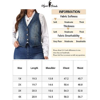 Plus Size Denim Vest For Women Sleeveless V Neck Button Down Jean Waistcoat Jacket