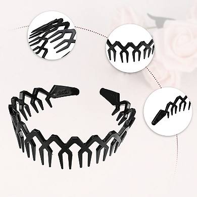 2 Pcs Plastic Shark Teeth Wave Headbands For Women Black Amber 4.72"x1.57"