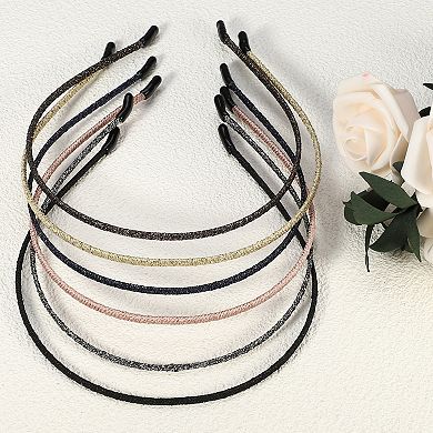 6 Pcs Fashion Design Thin Cloth Headbands Gold Tone Coffee Pink Black 4.72"