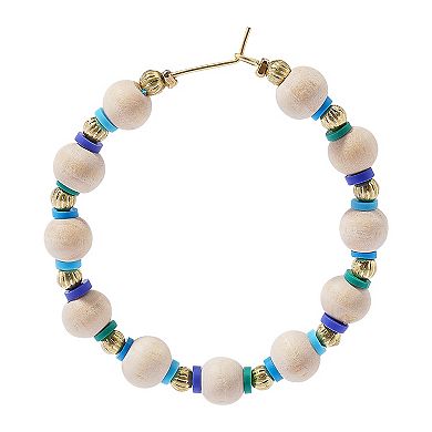Sonoma Goods For Life® Gold Tone Blue Tones Disc & Natural Beaded Hoop Earrings