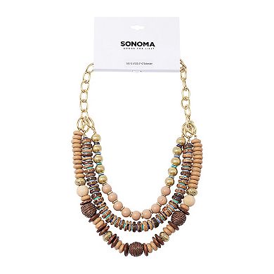 Sonoma Goods For Life® Gold Tone Blue Tones Disc & Frontal Multi-Row Beaded Necklace