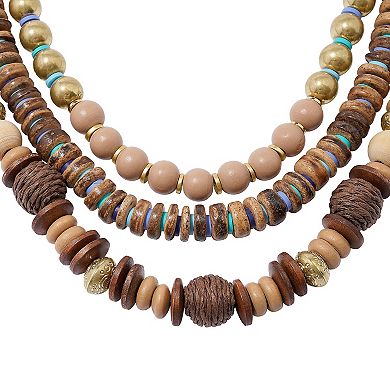 Sonoma Goods For Life?? Gold Tone Blue Tones Disc & Frontal Multi-Row Beaded Necklace