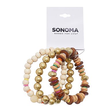 Sonoma Goods For Life® Gold Tone Multi-Color Disc & Natural Beaded Bracelet Trio Set