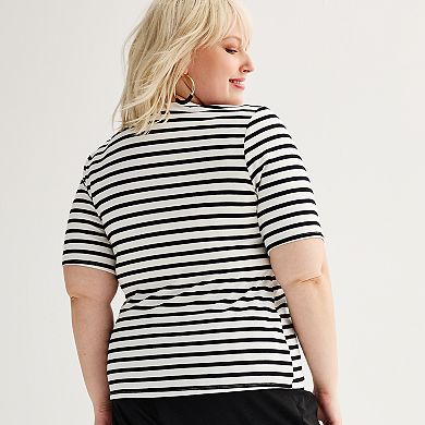 Plus Size Nine West Fitted Elbow Sleeve Top