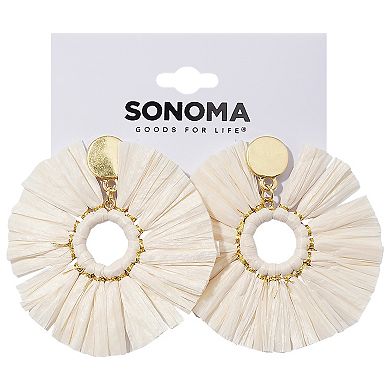 Sonoma Goods For Life® White Fanned Raffia Tassel Ring Drop Earrings