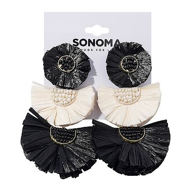 Sonoma Goods For Life® Black & White Raffia Fan Drop Earrings