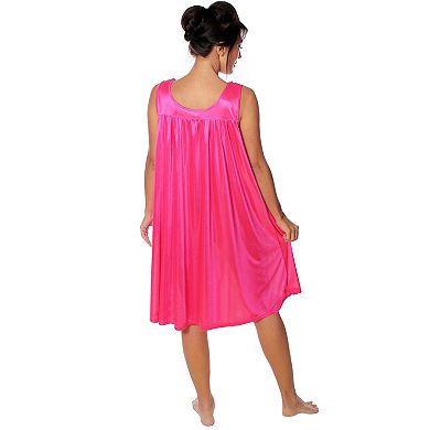 Women's Silky Feeling Sleeveless Nightgown With Sequins And Ribbon Roses Design