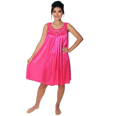 Women's Silky Feeling Sleeveless Nightgown With Sequins And Ribbon Roses Design