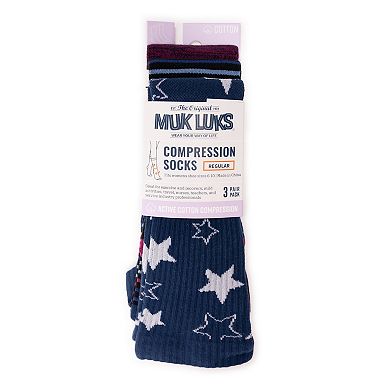 Women's MUK LUKS 3-Pack Cotton Compression Crew Socks