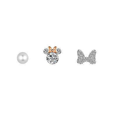 Disney's Minnie Mouse Bow Two Tone Simulated Pearl Stud Earring Trio Set