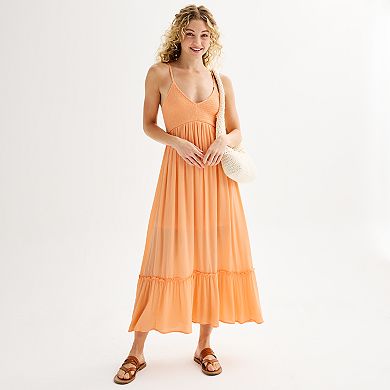 Juniors' Almost Famous Smocked O-Ring Back Mid Maxi Dress