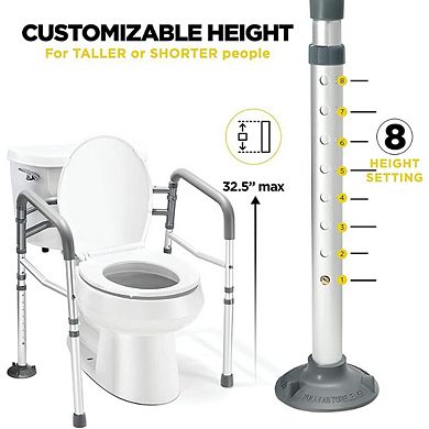 Toilet Safety Rail - Adjustable Detachable Toilet Safety Frame With Handles Stand Alone