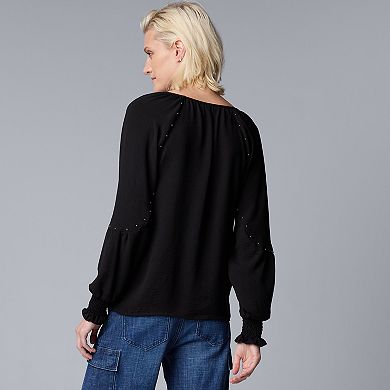 Women's Simply Vera Vera Wang Studded Long Sleeve Blouse