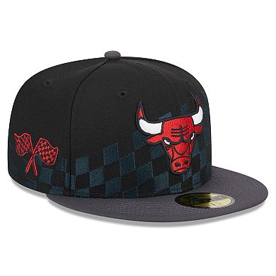 Men's New Era Black Chicago Bulls 2024 NBA All-Star Game Rally Drive Checkerboard 59FIFTY Crown Fitted Hat