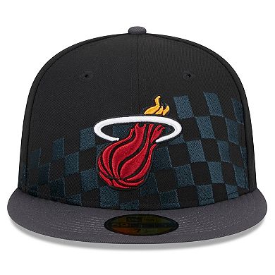 Men's New Era Black Miami Heat 2024 NBA All-Star Game Rally Drive Checkerboard 59FIFTY Crown Fitted Hat