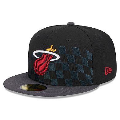 Men's New Era Black Miami Heat 2024 NBA All-Star Game Rally Drive Checkerboard 59FIFTY Crown Fitted Hat