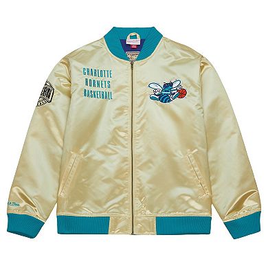 Men's Mitchell & Ness Gold Charlotte Hornets Team OG 2.0 Vintage Logo Satin Full-Zip Jacket
