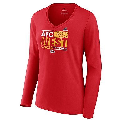 Women's Fanatics Branded  Red Kansas City Chiefs 2023 AFC West Division Champions Conquer Long Sleeve V-Neck T-Shirt