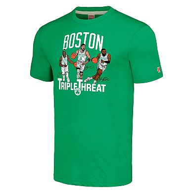 Men's Homage Jrue Holiday/Jayson Tatum/Jaylen Brown Heather Kelly Green Boston Celtics Triple Threat Player Tri-Blend T-Shirt