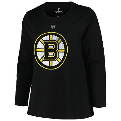 Women's Profile David Pastrnak Black Boston Bruins Plus Size Name & Number Long Sleeve T-Shirt