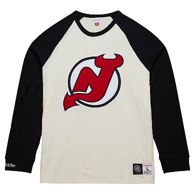 Men's Mitchell & Ness Cream New Jersey Devils Legendary Slub Vintage Raglan Long Sleeve T-Shirt