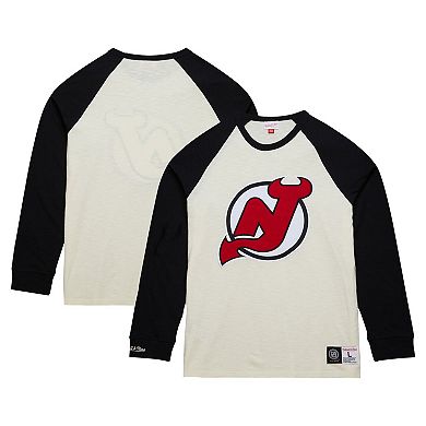 Men's Mitchell & Ness Cream New Jersey Devils Legendary Slub Vintage Raglan Long Sleeve T-Shirt