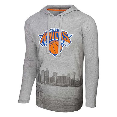 Men's Stadium Essentials Heather Gray New York Knicks Atrium Raglan Long Sleeve Hoodie T-Shirt