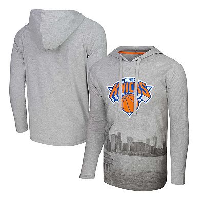 Men's Stadium Essentials Heather Gray New York Knicks Atrium Raglan Long Sleeve Hoodie T-Shirt