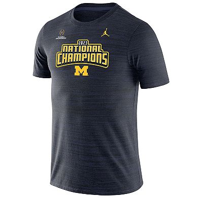 Men's Jordan Brand Navy Michigan Wolverines College Football Playoff 2023 National Champions Velocity Legend Performance T-Shirt