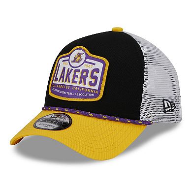 Men's New Era Black/Gold Los Angeles Lakers 2024 NBA All-Star Game A-Frame 9FORTY Trucker Hat