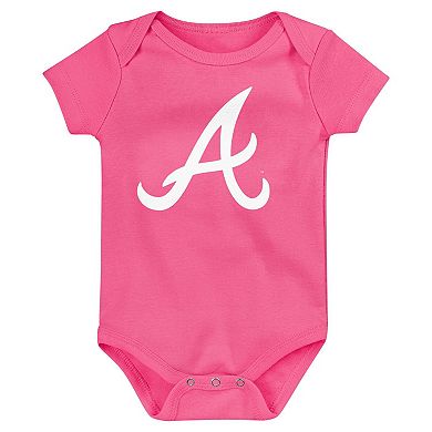 Infant Fanatics Branded Navy/Red/Pink Atlanta Braves Three-Pack Home Run Bodysuit Set
