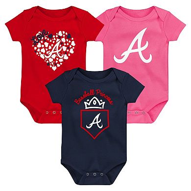Infant Fanatics Branded Navy/Red/Pink Atlanta Braves Three-Pack Home Run Bodysuit Set