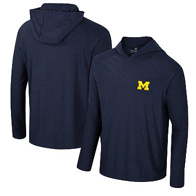 Men's Colosseum Navy Michigan Wolverines Cloud Jersey Raglan Long Sleeve Hoodie T-Shirt