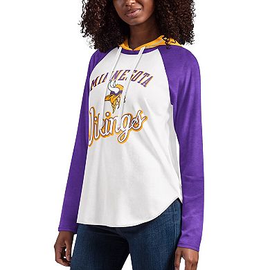 Women's G-III 4Her by Carl Banks White Minnesota Vikings MVP Raglan Hooded Long Sleeve T-Shirt