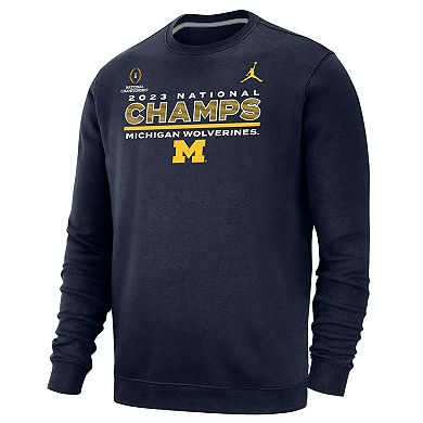 Men's Jordan Brand Navy Michigan Wolverines College Football Playoff 2023 National Champions Club Fleece Pullover Sweatshirt