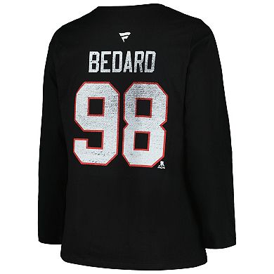 Women's Profile Connor Bedard Black Chicago Blackhawks Plus Size Name & Number Long Sleeve T-Shirt