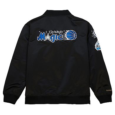 Men's Mitchell & Ness Black Orlando Magic Hardwood Classics Vintage Logo Full-Zip Bomber Jacket