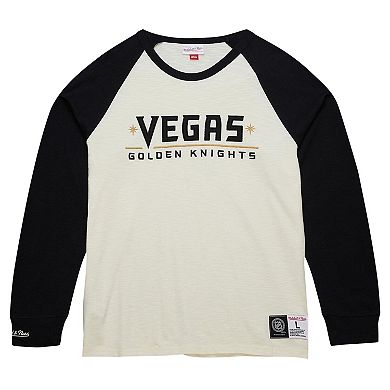Men's Mitchell & Ness Cream Vegas Golden Knights Legendary Slub Vintage Raglan Long Sleeve T-Shirt