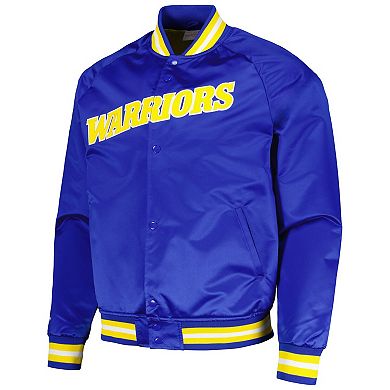 Men's Mitchell & Ness Royal Golden State Warriors Hardwood Classics  Throwback Wordmark Raglan Full-Snap Jacket