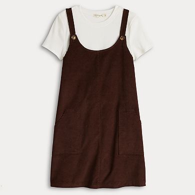 Juniors' Live To Be Spoiled Corduroy Overall Dress and Tee Set 