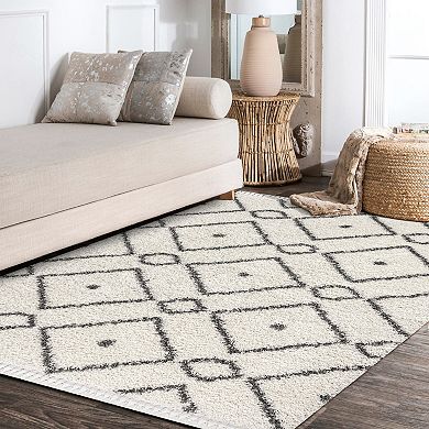 Mercer Shag Plush Tassel Moroccan Diamond Area Rug