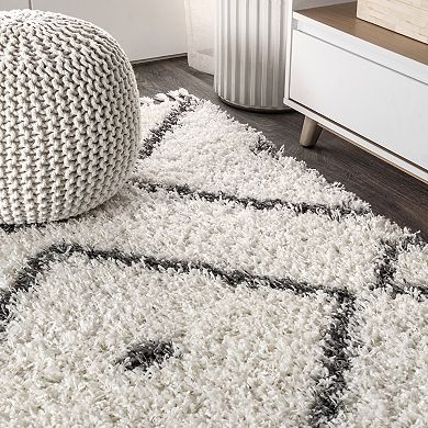 Mercer Shag Plush Tassel Moroccan Diamond Area Rug