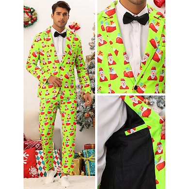 Christmas Printed Blazer For Men's Notch Lapel Costume Sports Coat