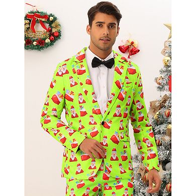 Christmas Printed Blazer For Men's Notch Lapel Costume Sports Coat