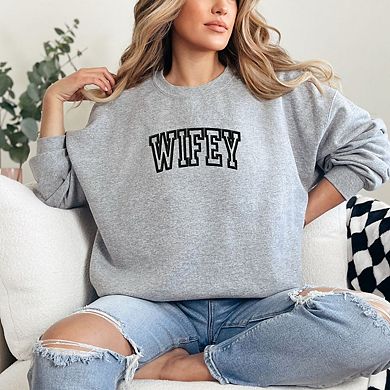 Embroidered Wifey Arched Varsity Sweatshirt