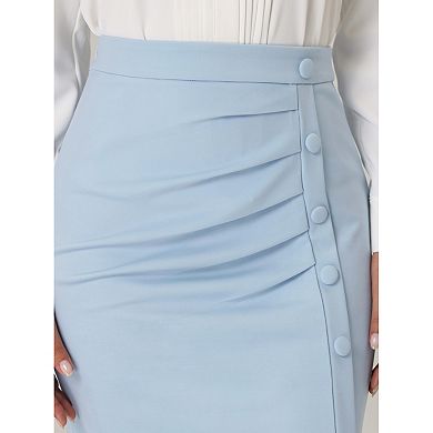 Women's Pencil Skirt High Waist Pleated Front Work Midi Skirts