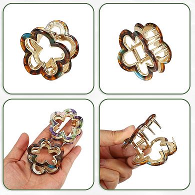 2 Pcs Flower Hair Claw Clip Small Hair Jaw Clips For Women Purple Brown 1.97"