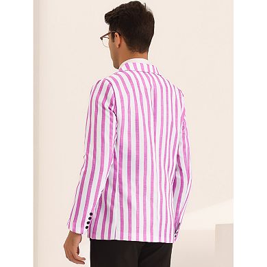 Striped Sports Coat For Men's Notch Lapel Color Block Stripes Pattern Blazer