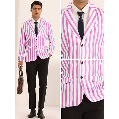 Striped Sports Coat For Men's Notch Lapel Color Block Stripes Pattern Blazer